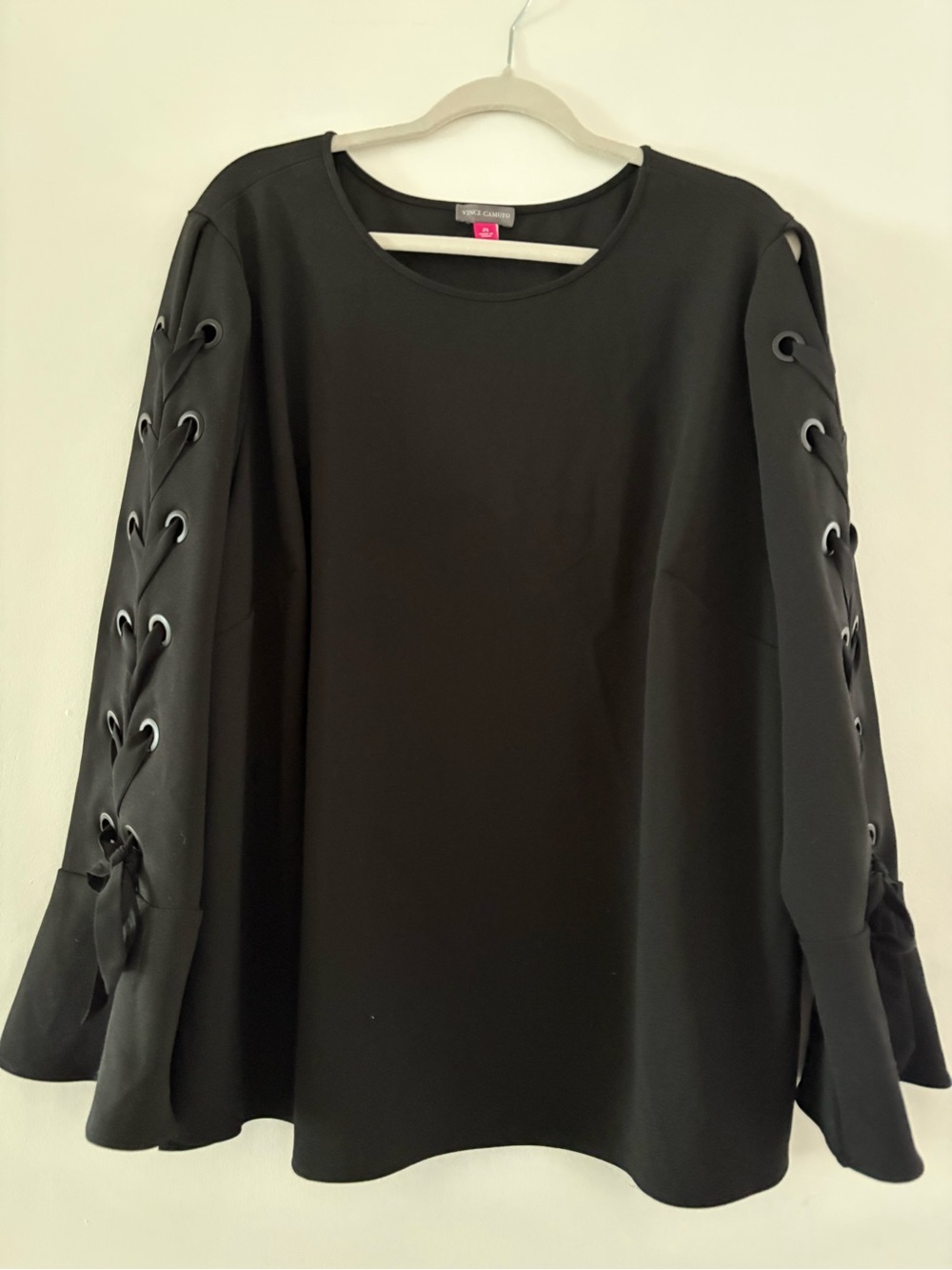 Vince Camuto Black Lace-Up Bell Sleeve Top